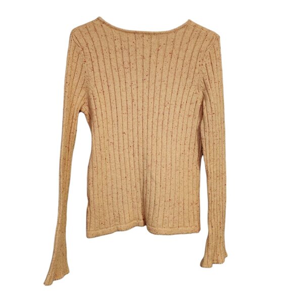 ROUTE 66 Y2K Ribbed Knit Sweater Keyhole Cutout Flared sleeve Butter yellow M - Picture 3 of 8